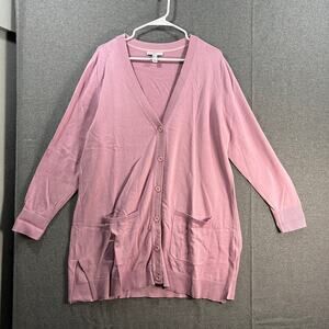 Isaac Mizrahi Live! Button Front Cardigan With Patch Pockets Mauve Mist Large